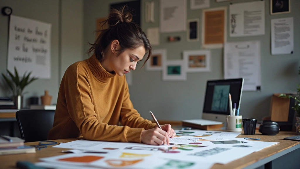 Designer selecting color palette and typography for website design project