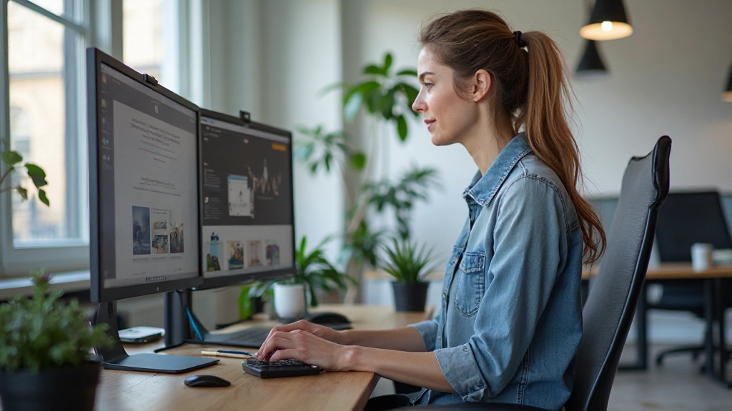 Designer werkt aan responsief webdesign prototype op grote monitor